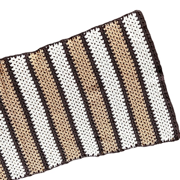 Vintage Handmade Crochet Couch Throw Brown Tan Cream - Picture 4 of 5